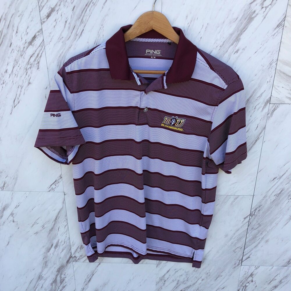 Ping Bloomsburg University Golf Shirt Striped Medium Men's Polo Shirt